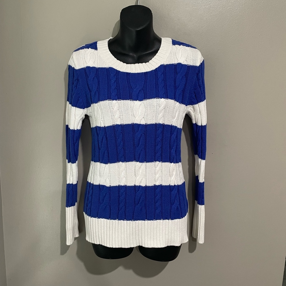 J Crew Cable Knit Striped Sweater